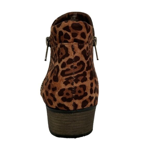 SUN STONE ABBY Women's Heel Boot Double Zip Booties Brown/Black Leopard Print - Picture 4 of 8